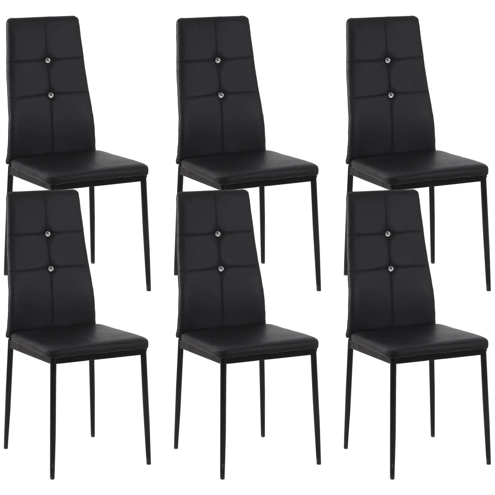 Set of 6 Button Tufted Side Chairs, Upholstered Seat, Steel Legs, Black Dining Chairs Black at Gallery Canada