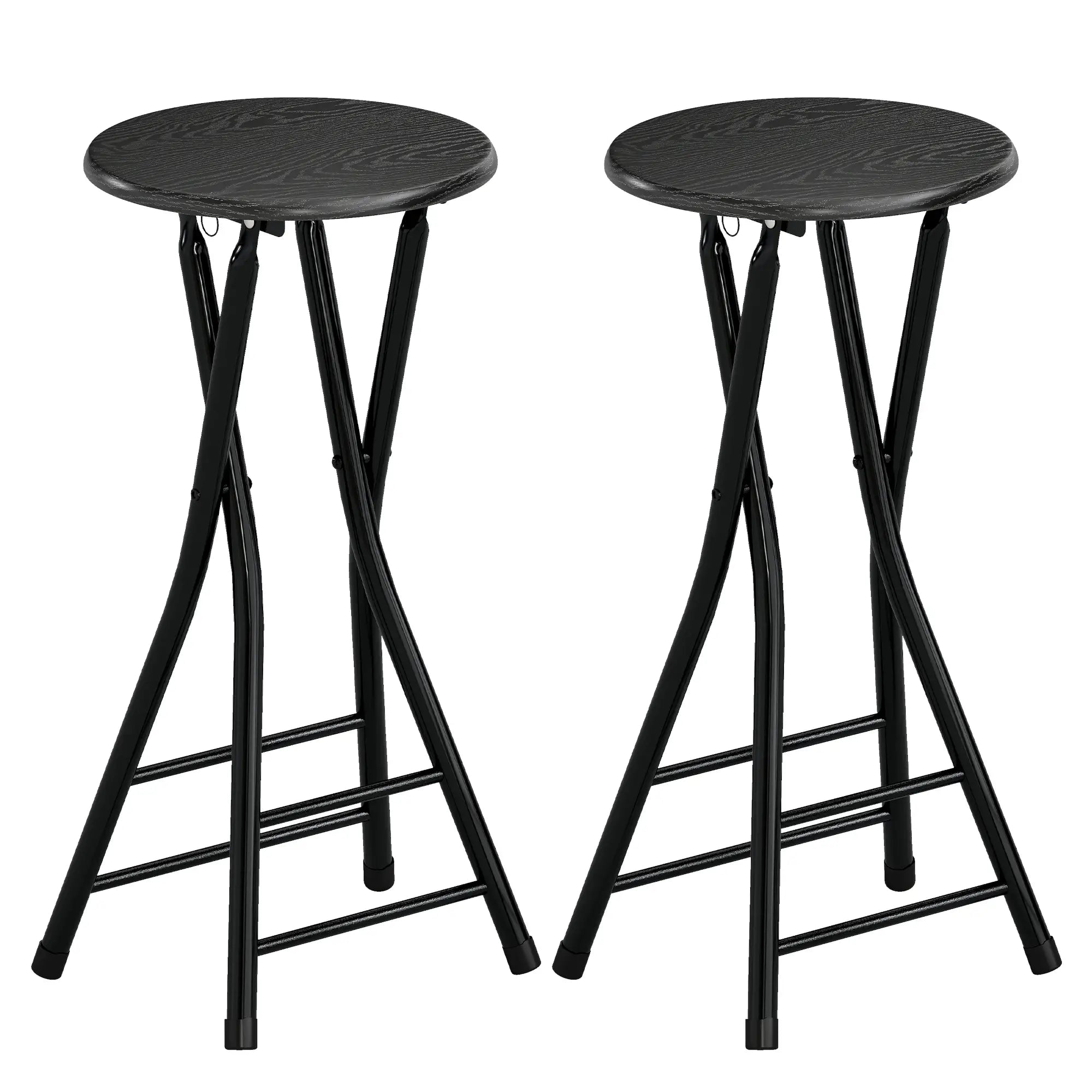 Set of 2 Foldable Barstools, Counter Height with Footrest, Steel Legs, Black Bar Stools Black at Gallery Canada