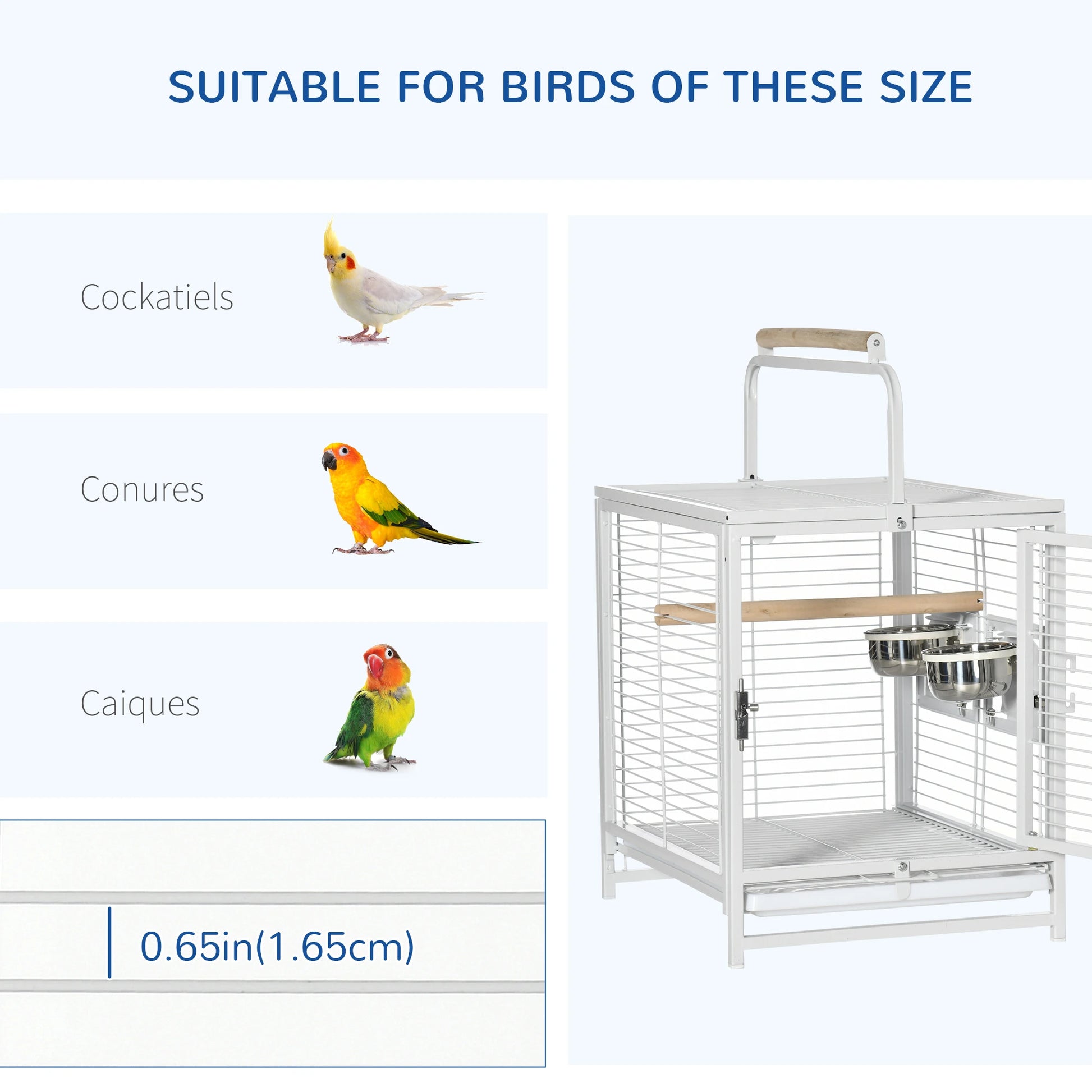 Bird Travel Carrier Cage, With Stand Perch, Stainless Steel Bowls, Pull Out Tray, White Bird Cages at Gallery Canada