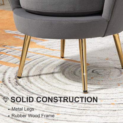 Modern Accent Chair, Velvet-Touch Fabric Leisure Club Chair with Gold Metal Legs for Bedroom, Grey Accent Chairs at Gallery Canada