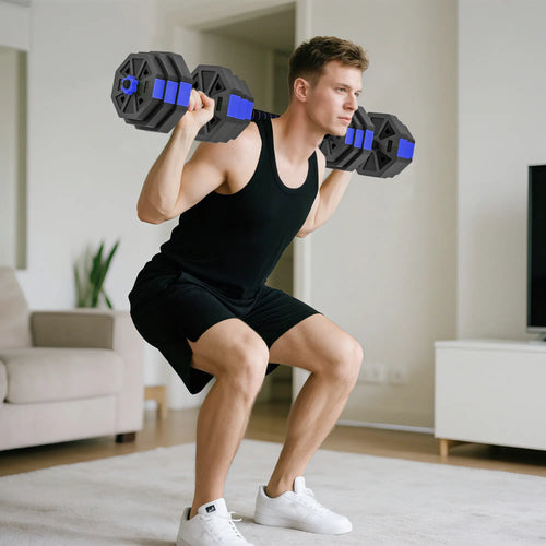 4-in-1 Adjustable Dumbbell Set, 55lbs, Blue