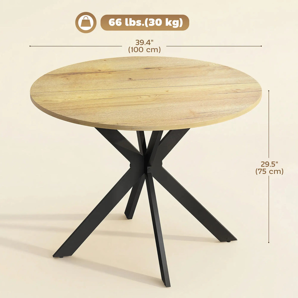 39" Dining Table, Round Kitchen Table, Steel Legs, Wood Grain, Brown Dining Tables at Gallery Canada