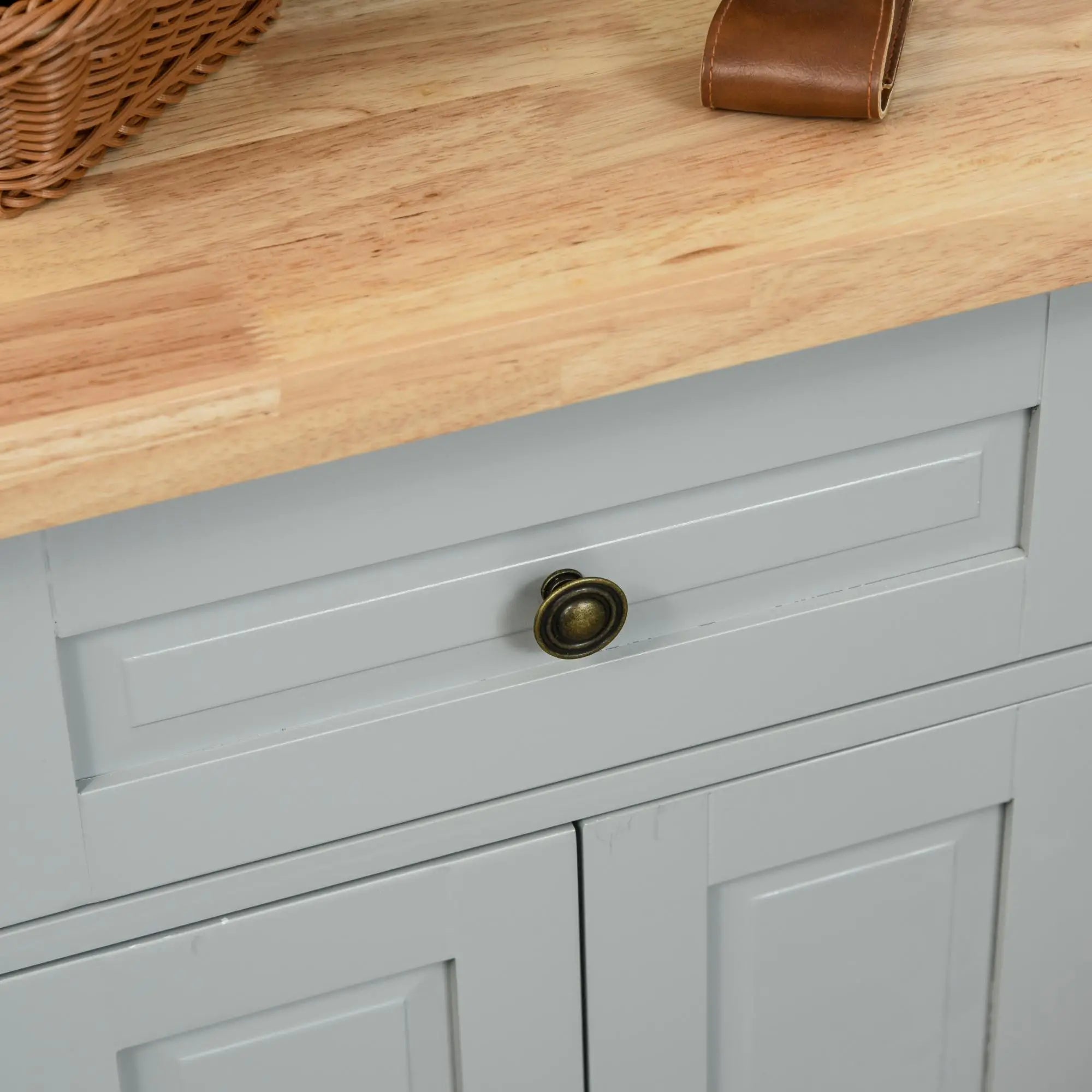 Kitchen Island with Storage, Rolling Cart, Rubber Wood Top, Grey Kitchen Islands & Kitchen Carts at Gallery Canada