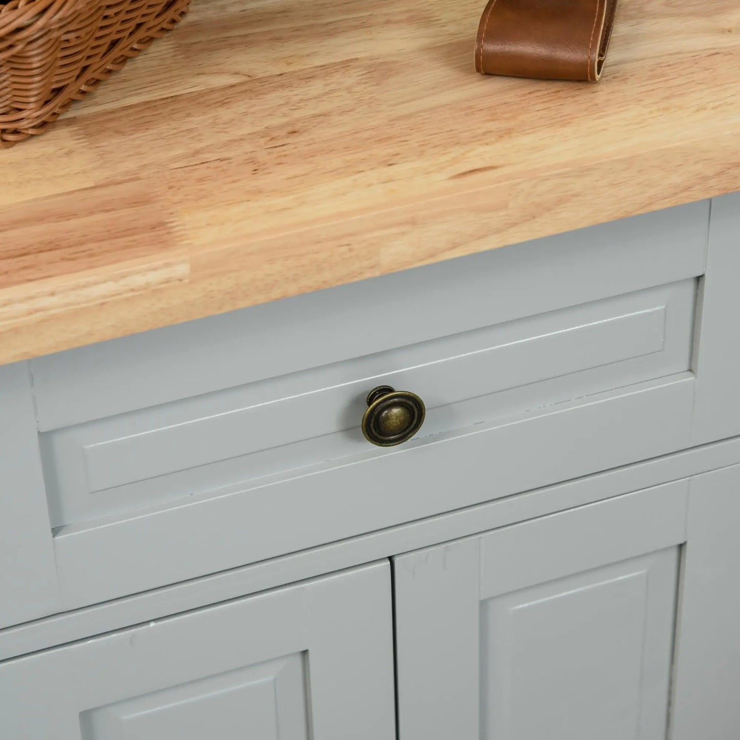 Kitchen Island with Storage, Rolling Cart, Rubber Wood Top, Grey Kitchen Islands & Kitchen Carts at Gallery Canada