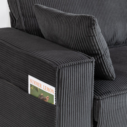 86" 3 Seater Sofa, Modern Corduroy Couch, Dark Grey 3-Seater Sofas at Gallery Canada