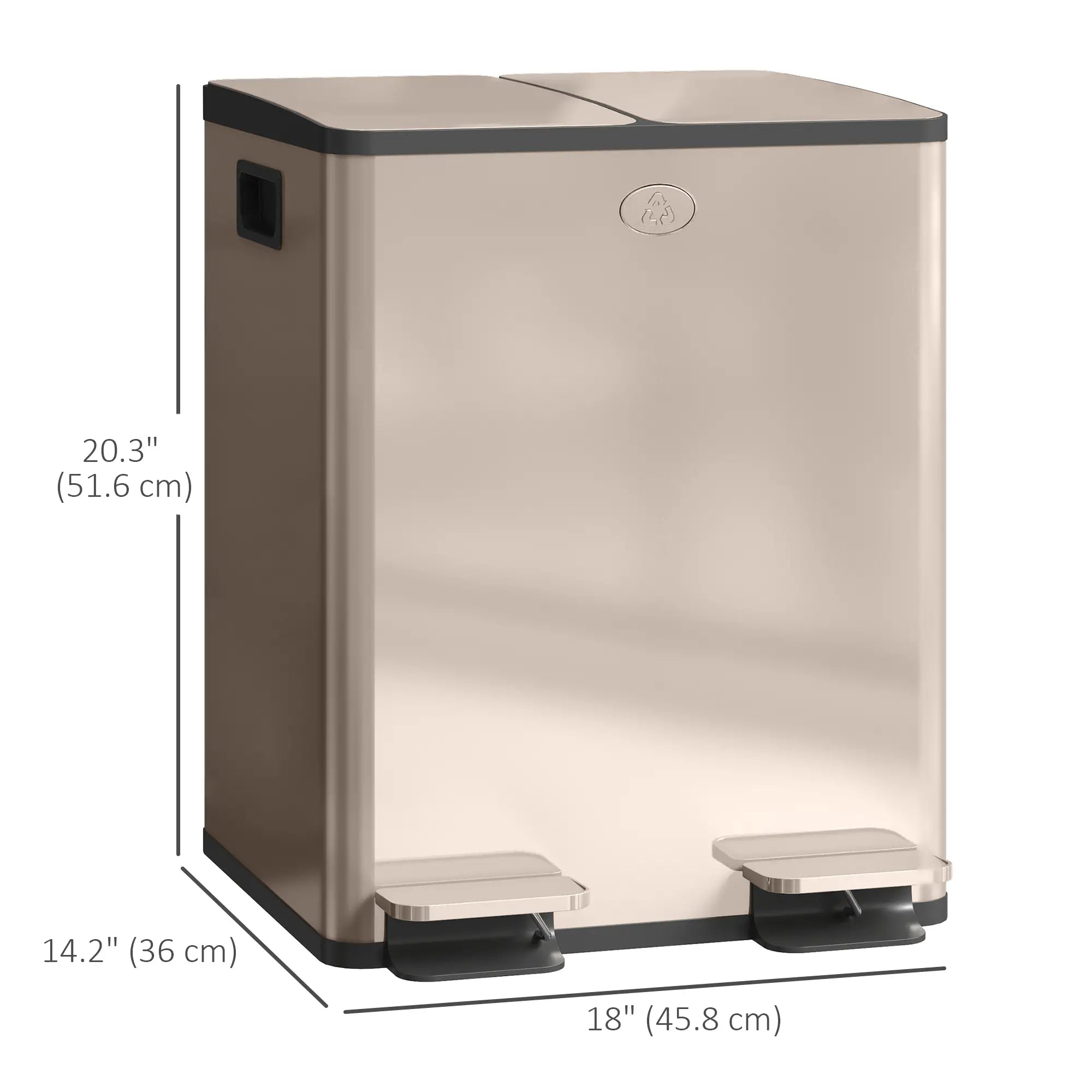 Dual Garbage Bin, Soft Close Trash Can, 2 x 20 Liter, Gold Household Supplies at Gallery Canada