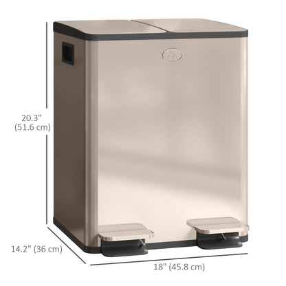 Dual Garbage Bin, Soft Close Trash Can, 2 x 20 Liter, Gold Household Supplies at Gallery Canada