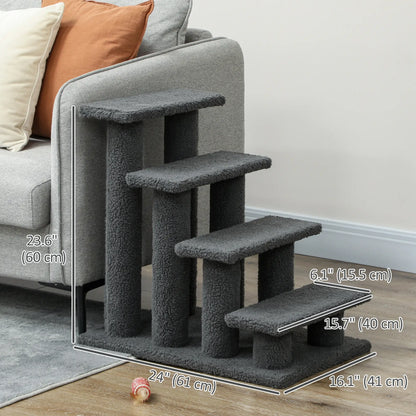 23.5" 4 Tier Pet Stairs, Dog Cat Step, Scratch Post Furniture, Dark Grey Cat Trees at Gallery Canada