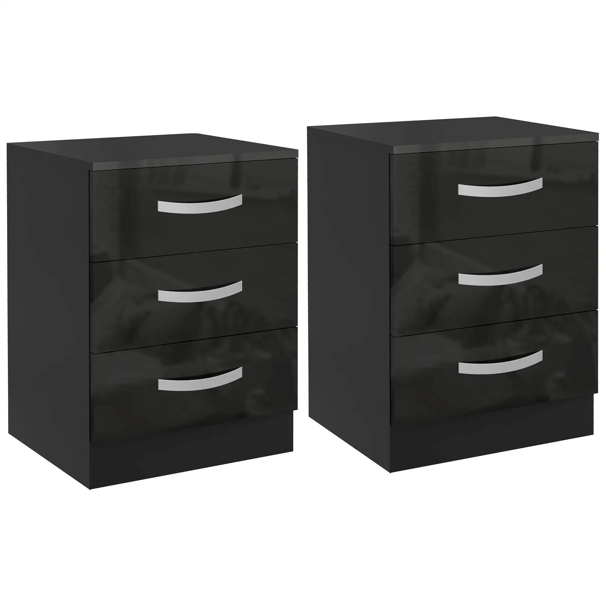 Modern Nightstand Set of 2, Drawers, High Gloss Fronts, Black Bedside Tables at Gallery Canada