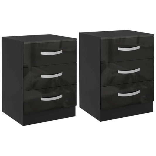 Modern Nightstand Set of 2, Drawers, High Gloss Fronts, Black Bedside Tables Black at Gallery Canada