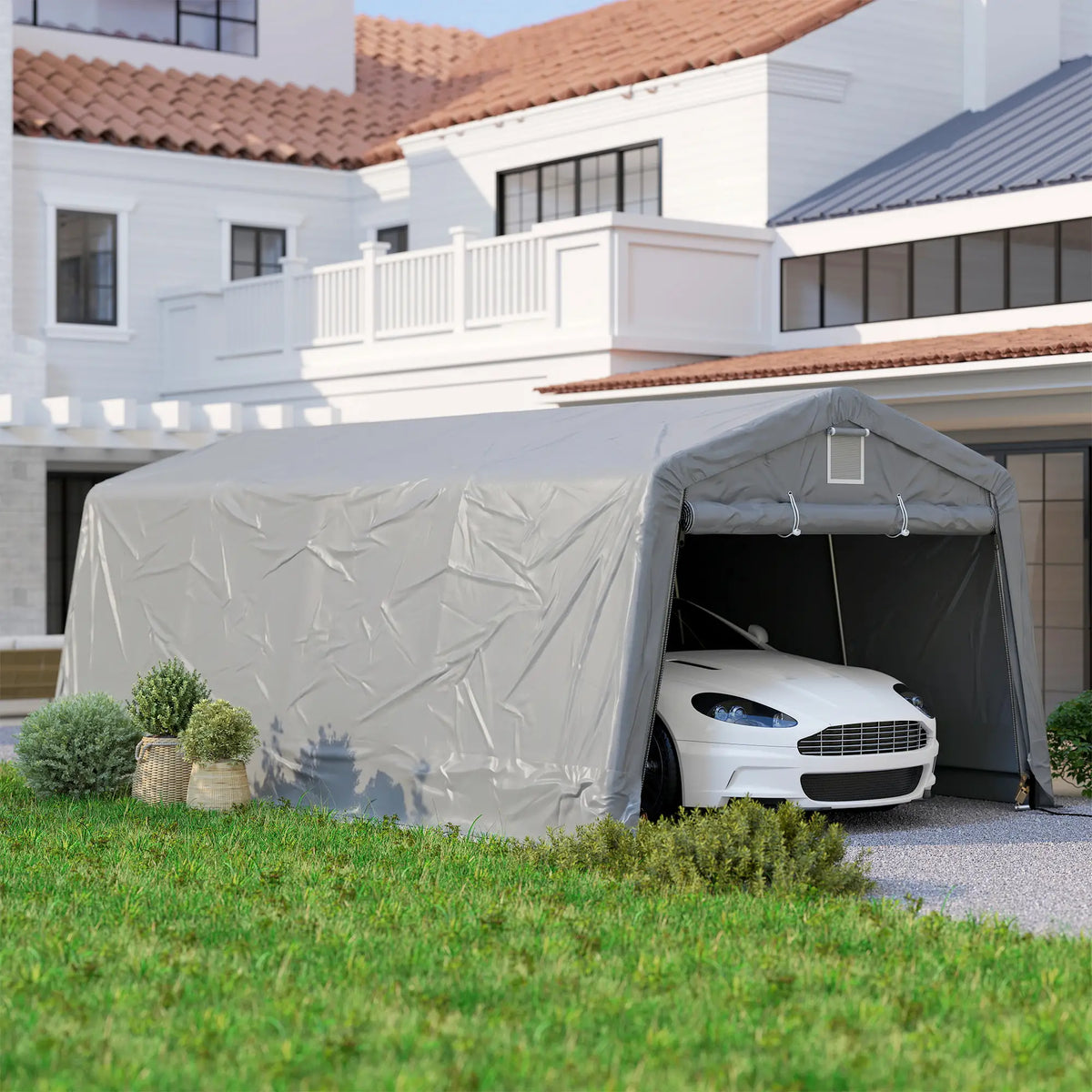 11' x 20' Portable Garage, Heavy Duty Carport, Grey Car Shelters at Gallery Canada