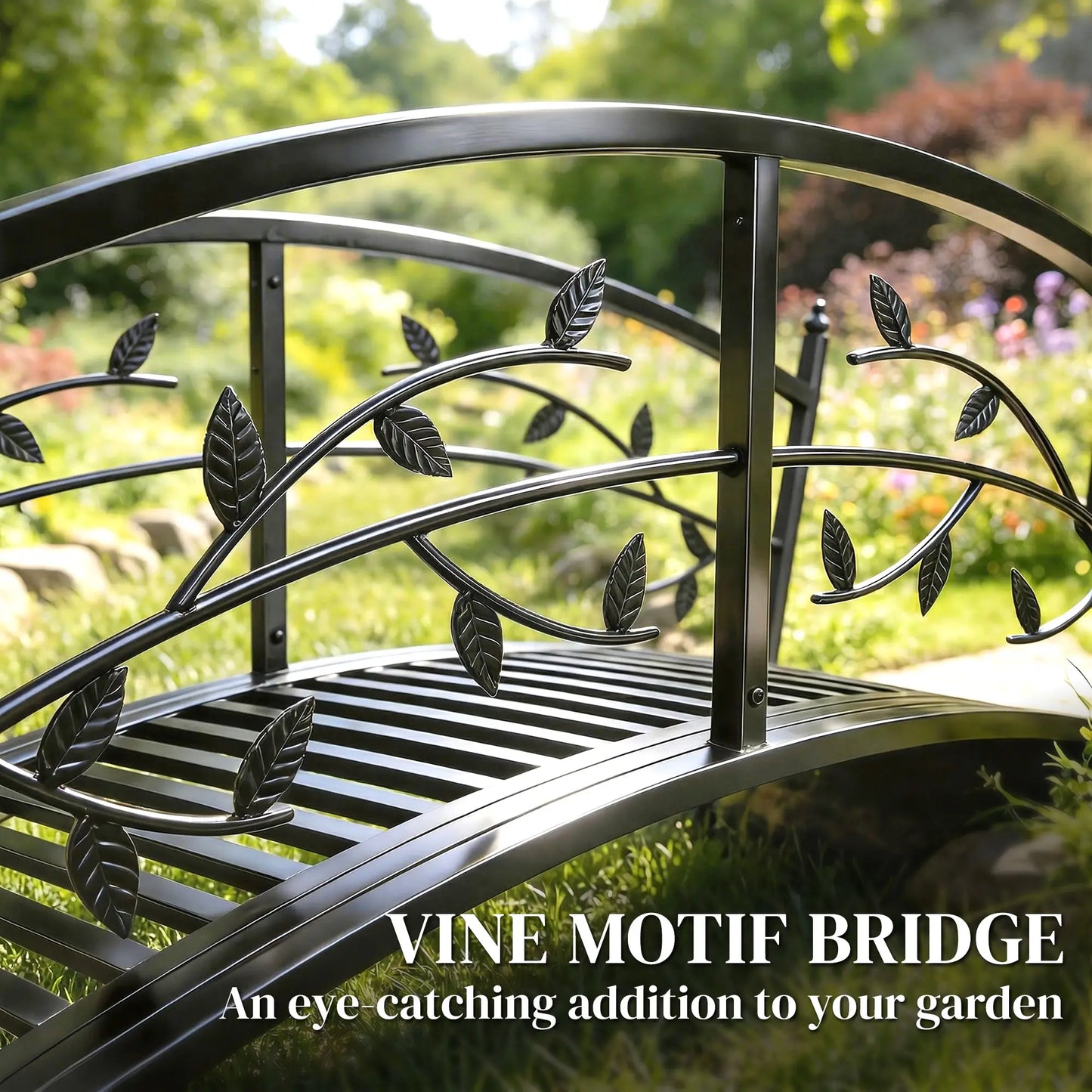 4 FT Metal Garden Bridge, Safety Railings, Outdoor Pond, Arch Footbridge Garden Decor at Gallery Canada