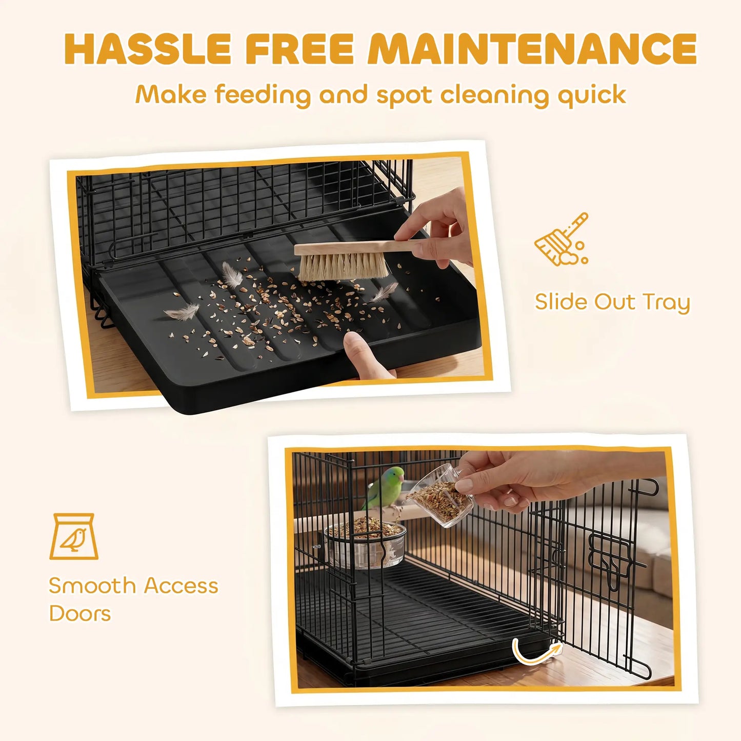 Bird Cage Portable w/ Slide-Out Tray Travel Cage for Parakeets w/ Perch &; Food Bowls Black