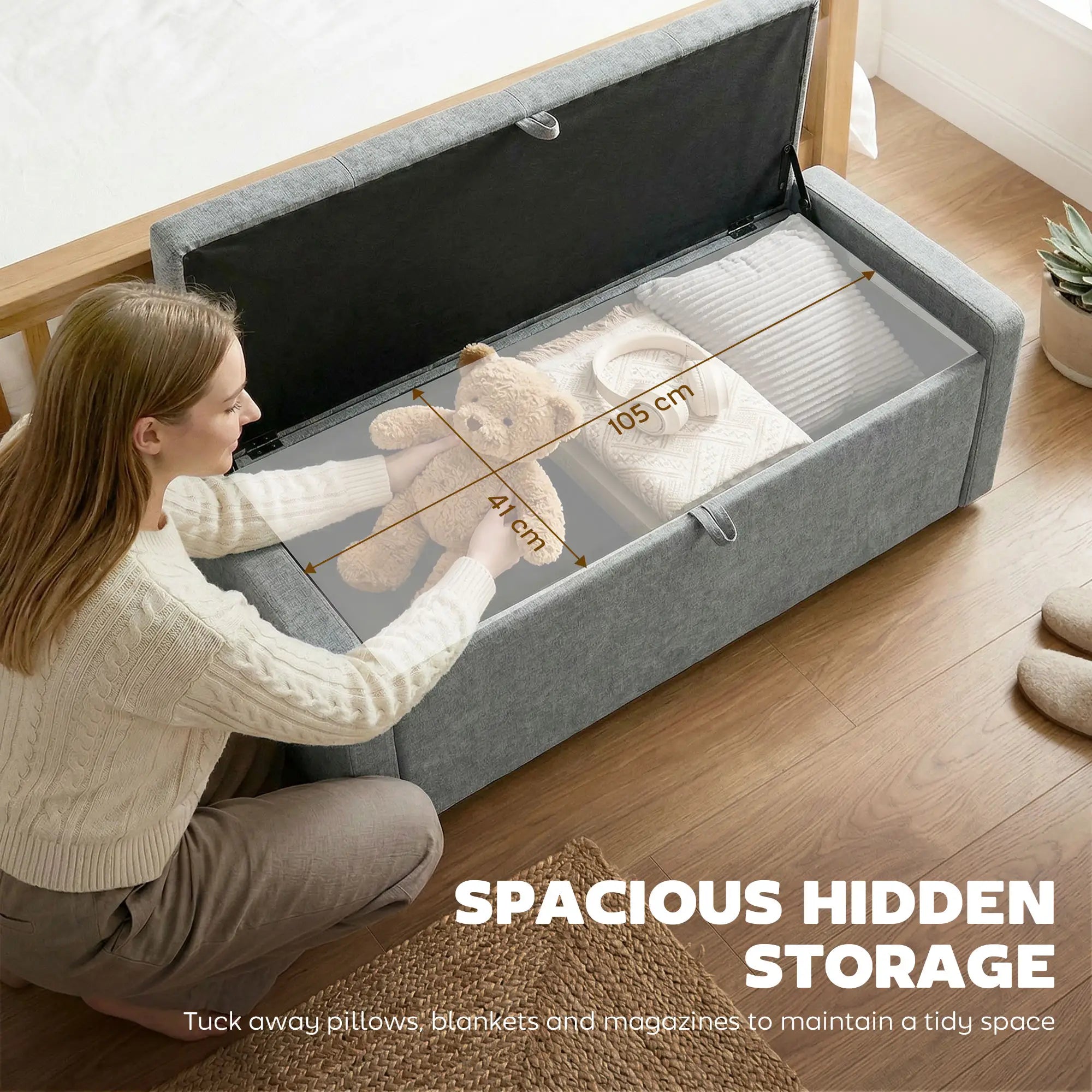 Storage Ottoman Bench, Linen Fabric, Light Grey Storage Ottomans & Benches at Gallery Canada