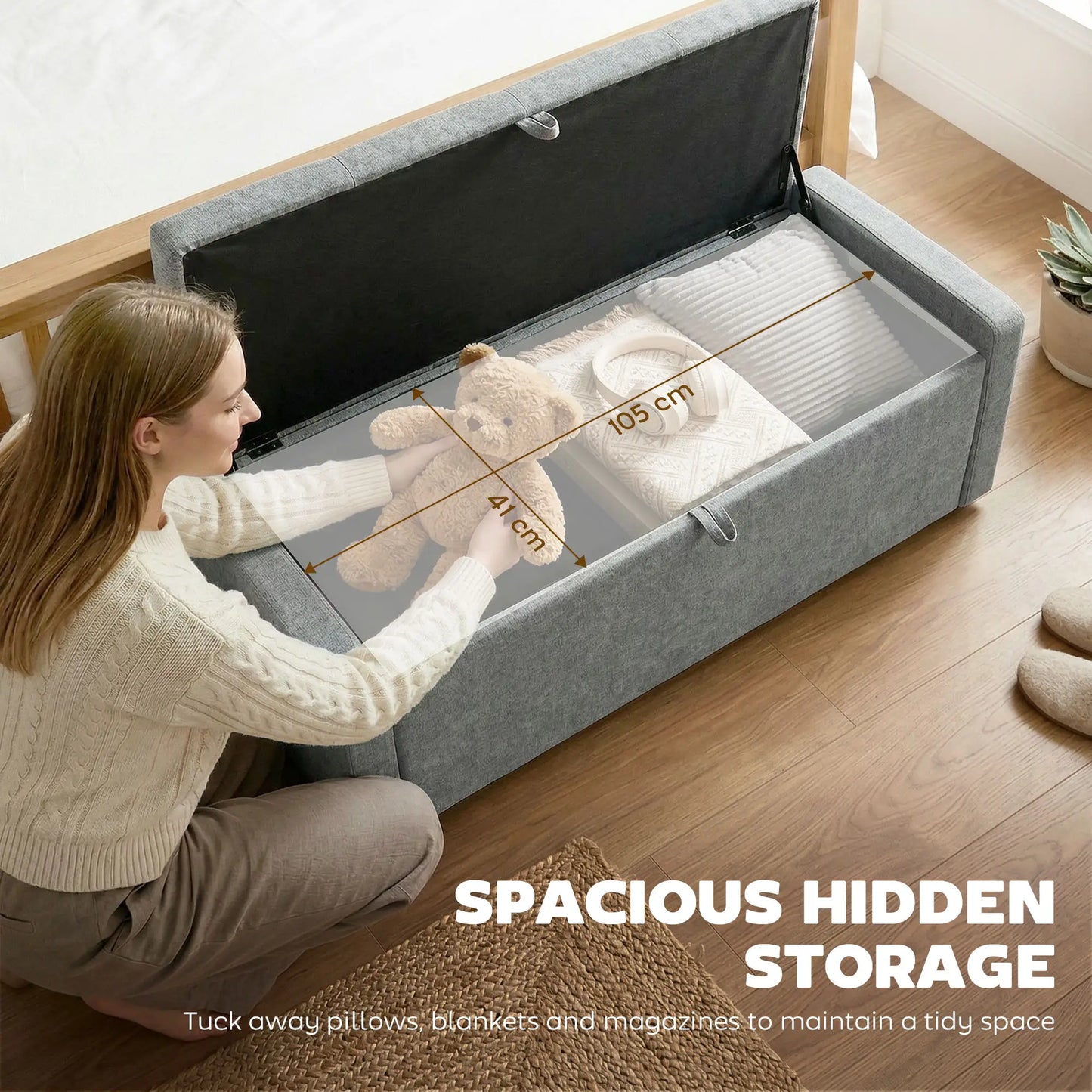 Storage Ottoman Bench, Linen Fabric, Light Grey Storage Ottomans & Benches at Gallery Canada