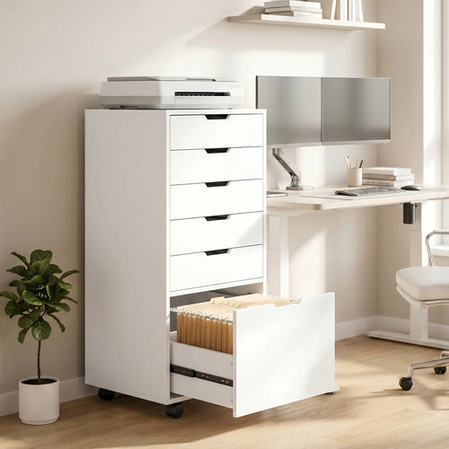 Mobile Printer Stand With 5 Drawers, White