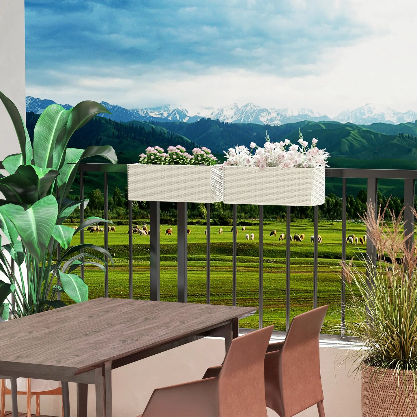 2 Pack 20 Inch Hanging Flower Pots, Railing Planter Box, White Planter Set at Gallery Canada