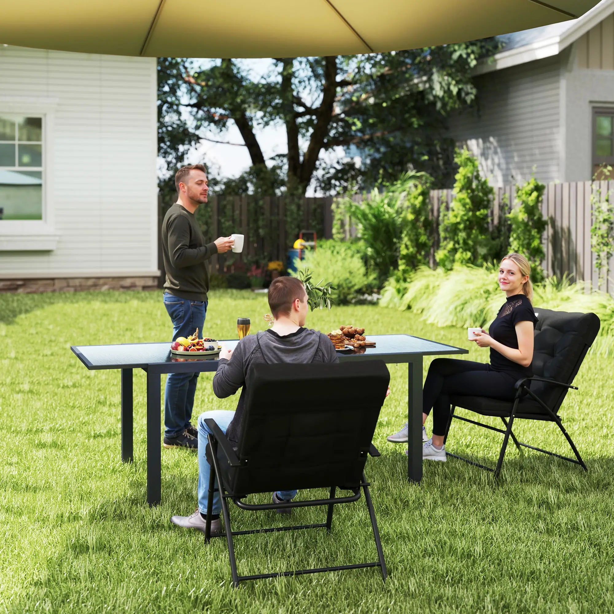 Outdoor Folding Chairs, Adjustable Backrest, Padded, Set of 2, Black Patio Chairs at Gallery Canada