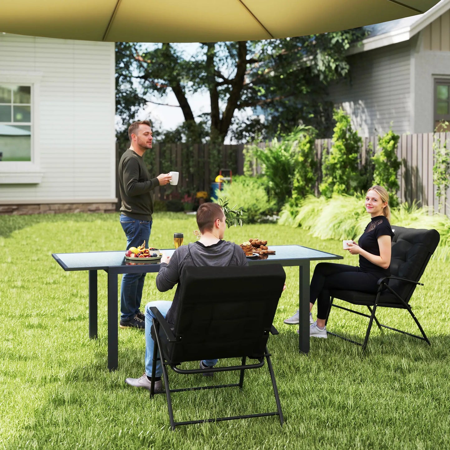 Outdoor Folding Chairs, Adjustable Backrest, Padded, Set of 2, Black Patio Chairs at Gallery Canada