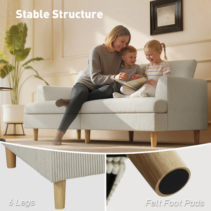 Canapé 3 places, 74" Canapé en velours côtelé, Pieds en bois massif, Beige