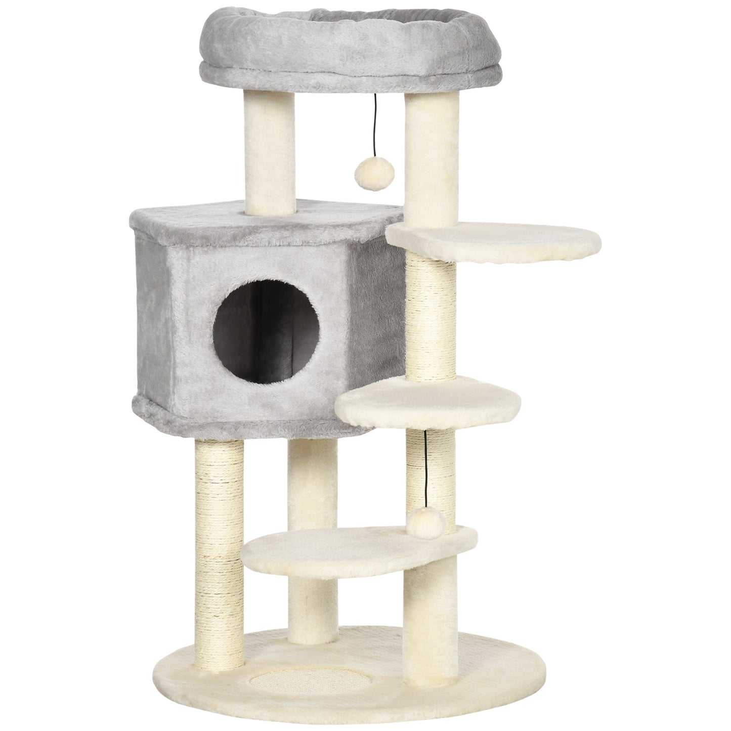 37" Cat Tree for Indoor Cats, Cat Tower, Kitty Activity Center with Cat Bed Condo Hanging Ball Toys Sisal Rope Scratching Post, Light Grey at Gallery Canada