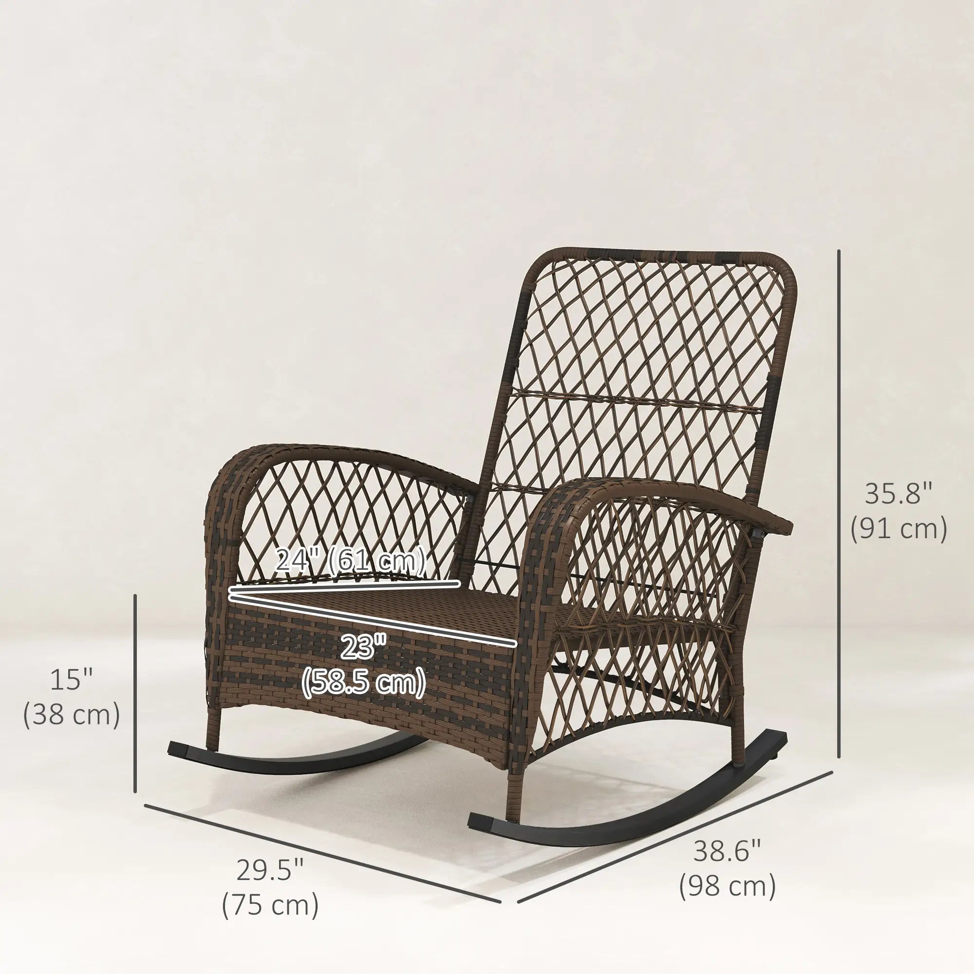 Outdoor Wicker Rattan Rocking Chair, Thick Cushions, Light Mixed Brown Outdoor Rocking Chairs at Gallery Canada