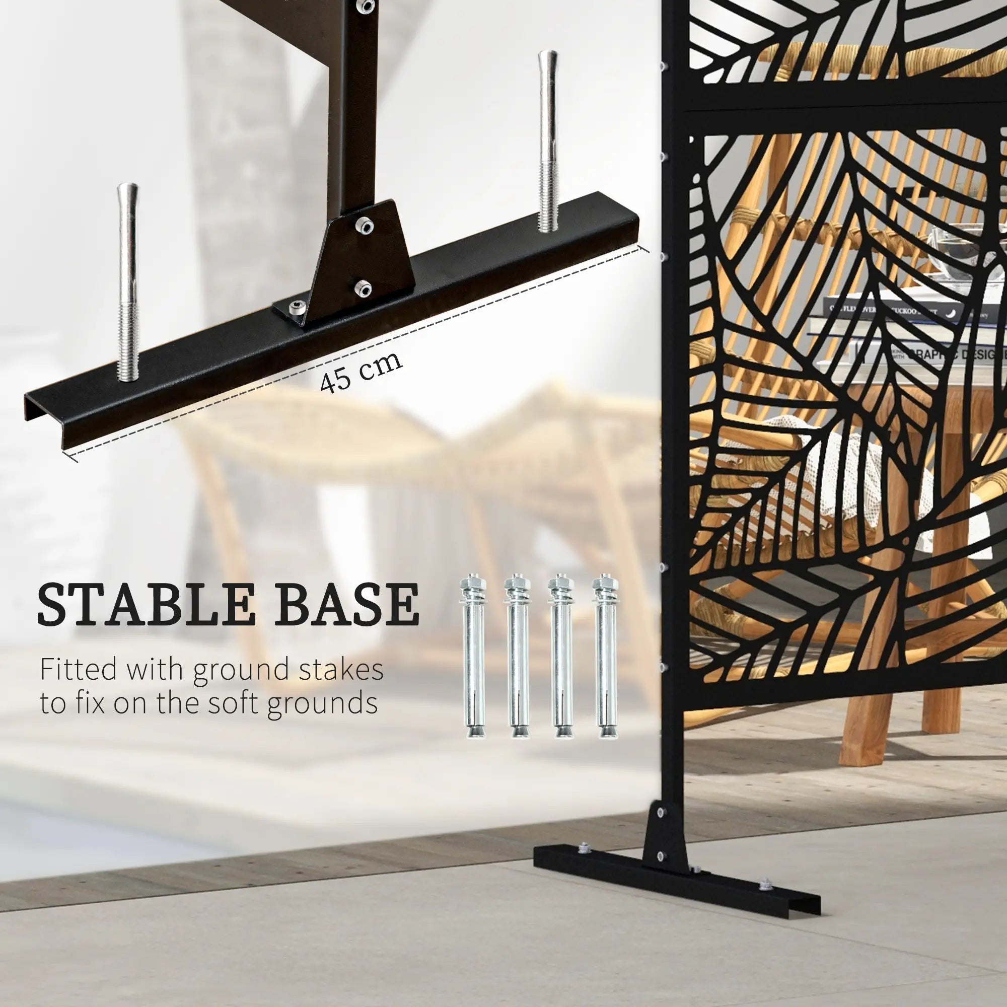 6.5FT Metal Privacy Screen, Large Leaf Style, Black Side Awnings at Gallery Canada