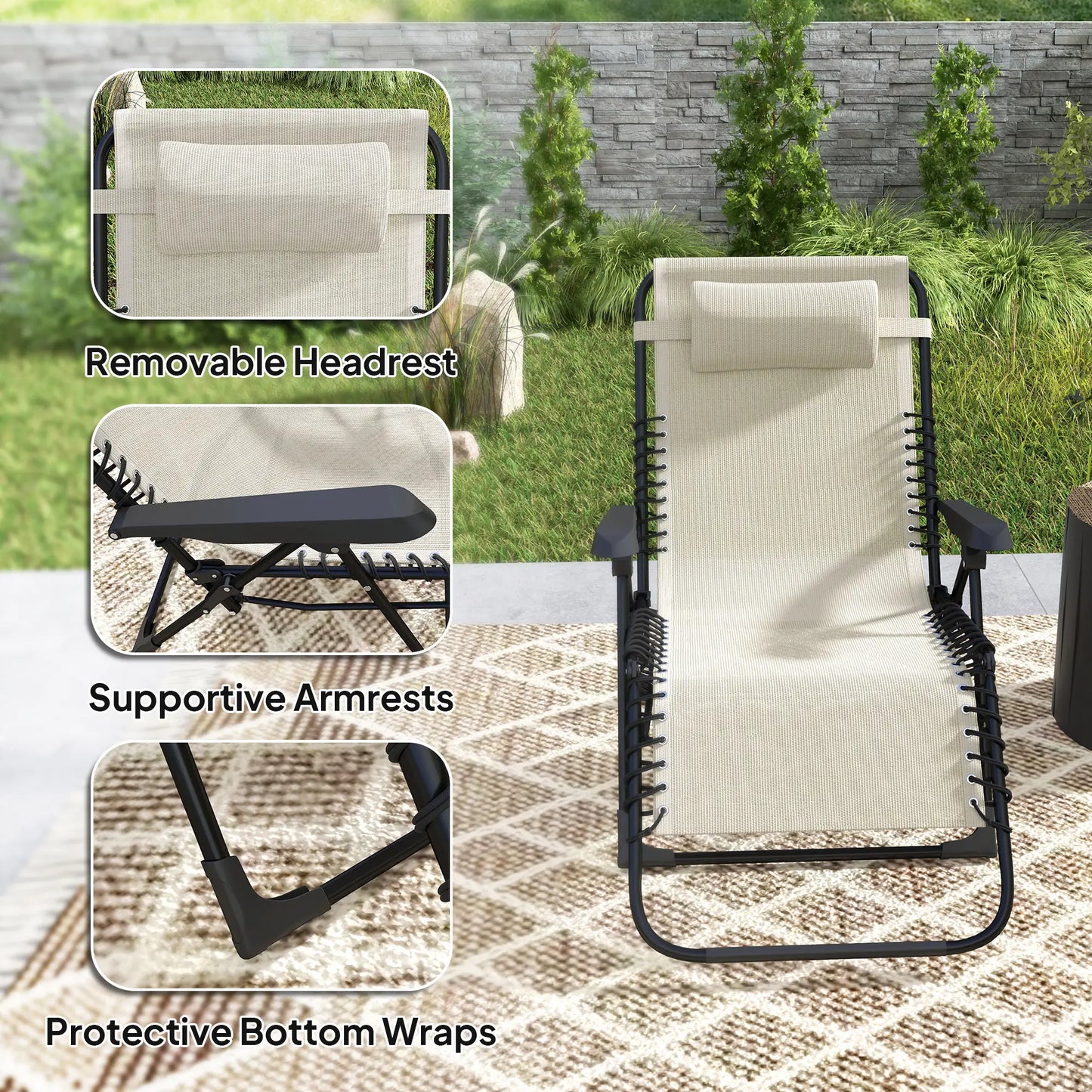 Folding Zero Gravity Chair, 5-Position Adjustable Outdoor Recliner, Beige Lounger Chairs at Gallery Canada