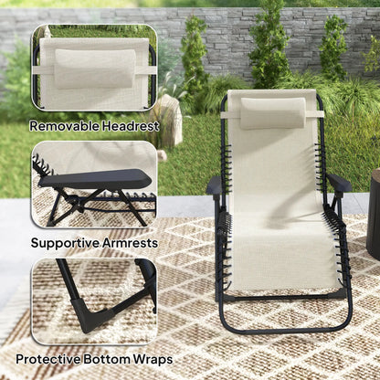 Folding Zero Gravity Chair, 5-Position Adjustable Outdoor Recliner, Beige Lounger Chairs at Gallery Canada