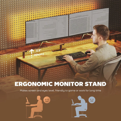 76" Gaming Desk, RGB Lights, USB Ports, Monitor Stand, Rustic Brown Gaming Desks at Gallery Canada