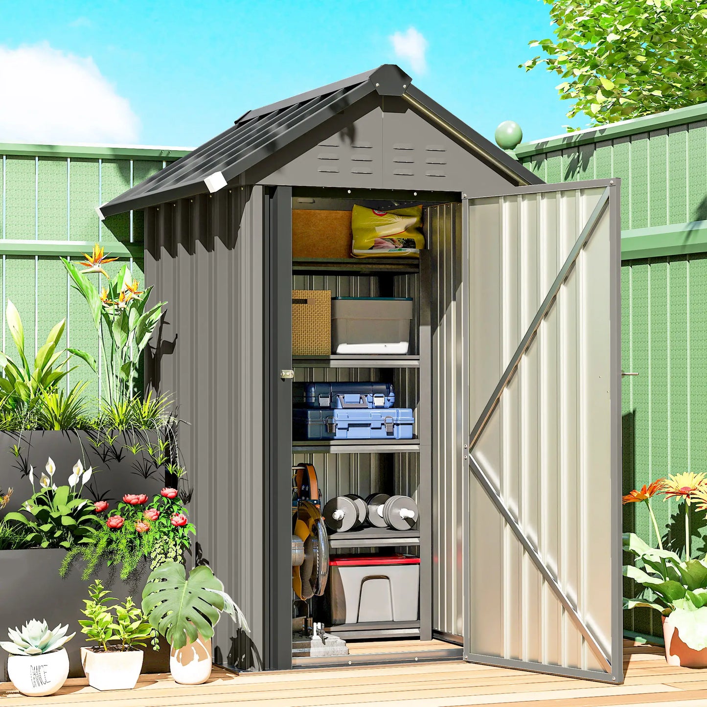Outdoor Storage Shed With Lockable Door, Metal Garden Shed With 4 Vents Sheds at Gallery Canada