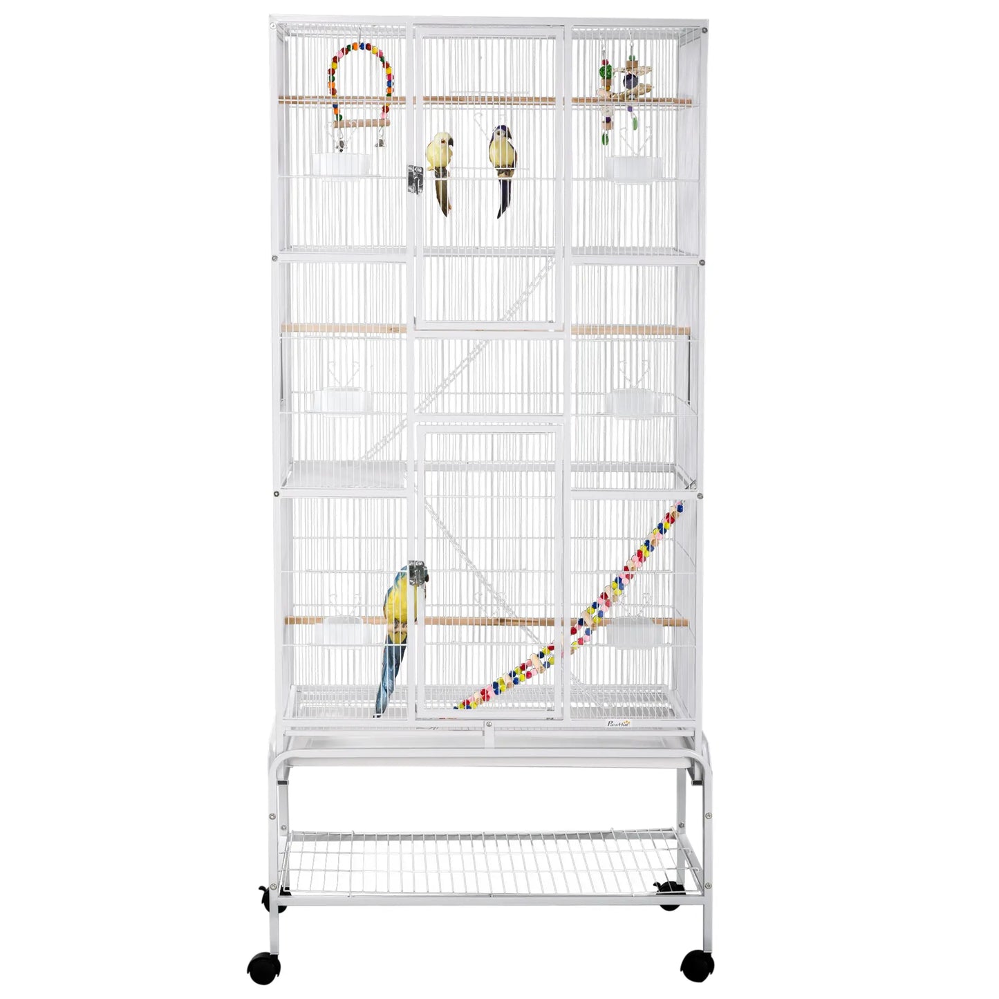 71" Bird Cage With Wheels, Perches, Ramp, Storage Shelf, Toys, White Bird Cages White at Gallery Canada