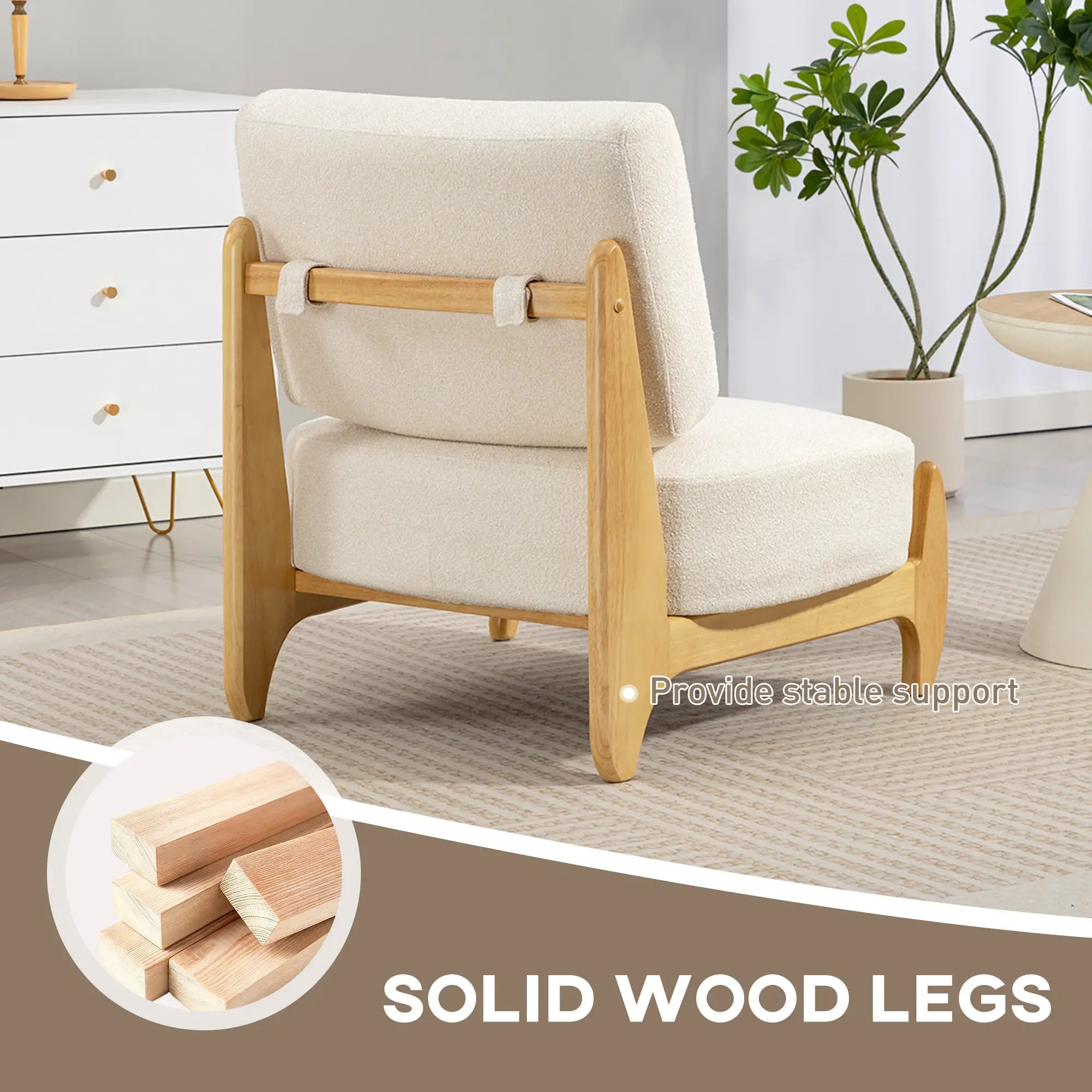 Accent Chair, Rubber Wood Frame, Wide Seat, Modern Chenille, Thick Cushion, Cream White Accent Chairs at Gallery Canada