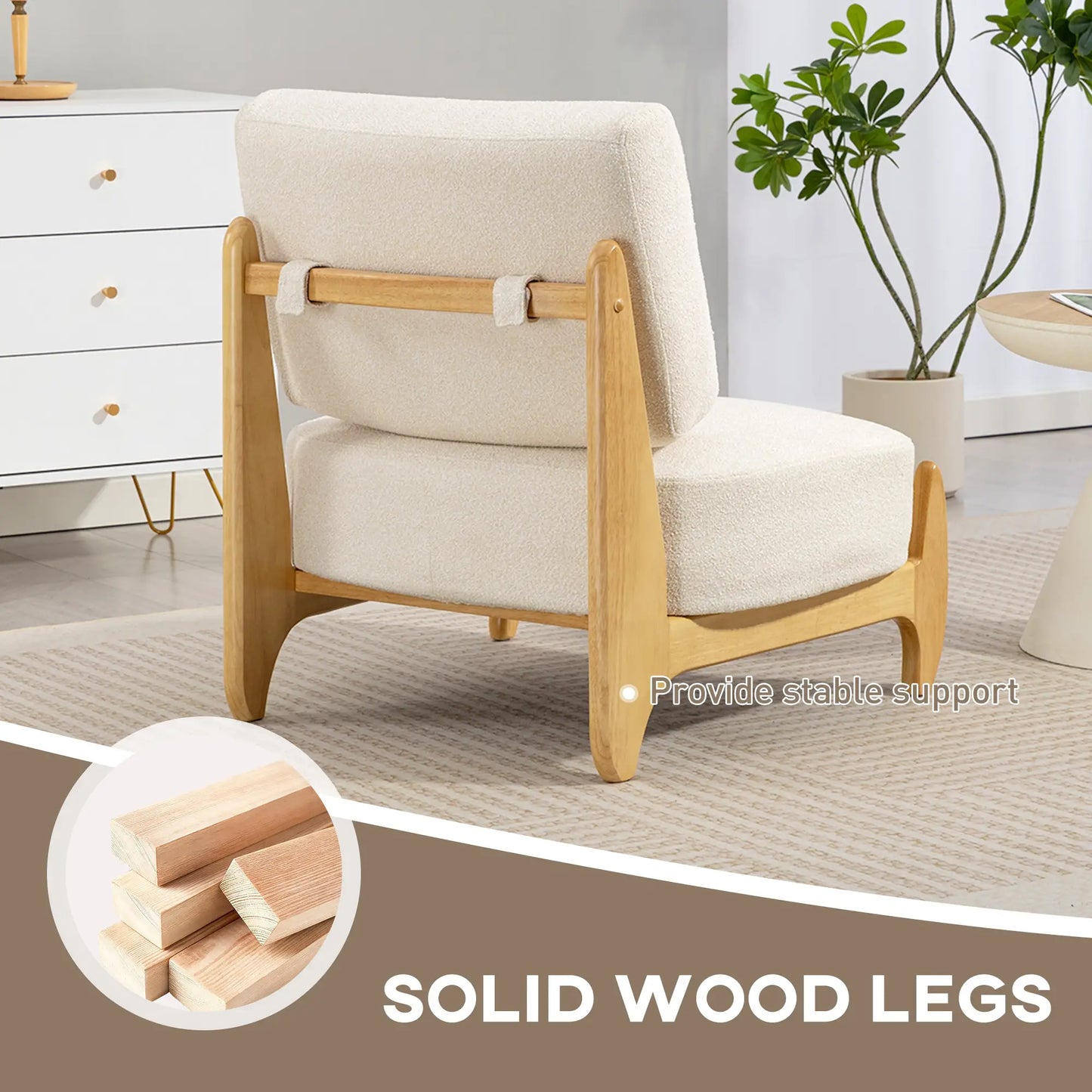 Accent Chair, Rubber Wood Frame, Wide Seat, Modern Chenille, Thick Cushion, Cream White Accent Chairs at Gallery Canada