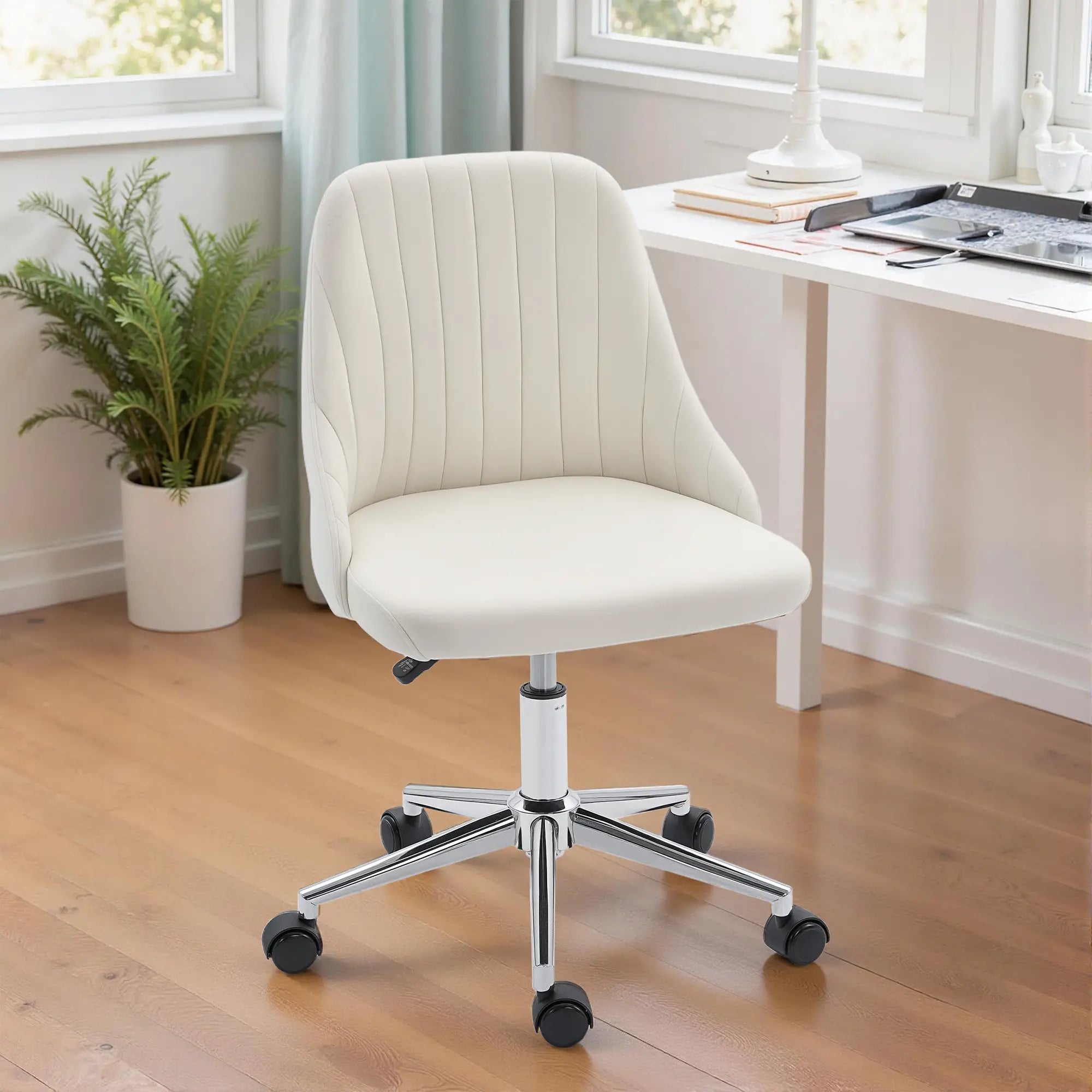 Velvet Adjustable Height Swivel Chair, Cream Task Chairs at Gallery Canada