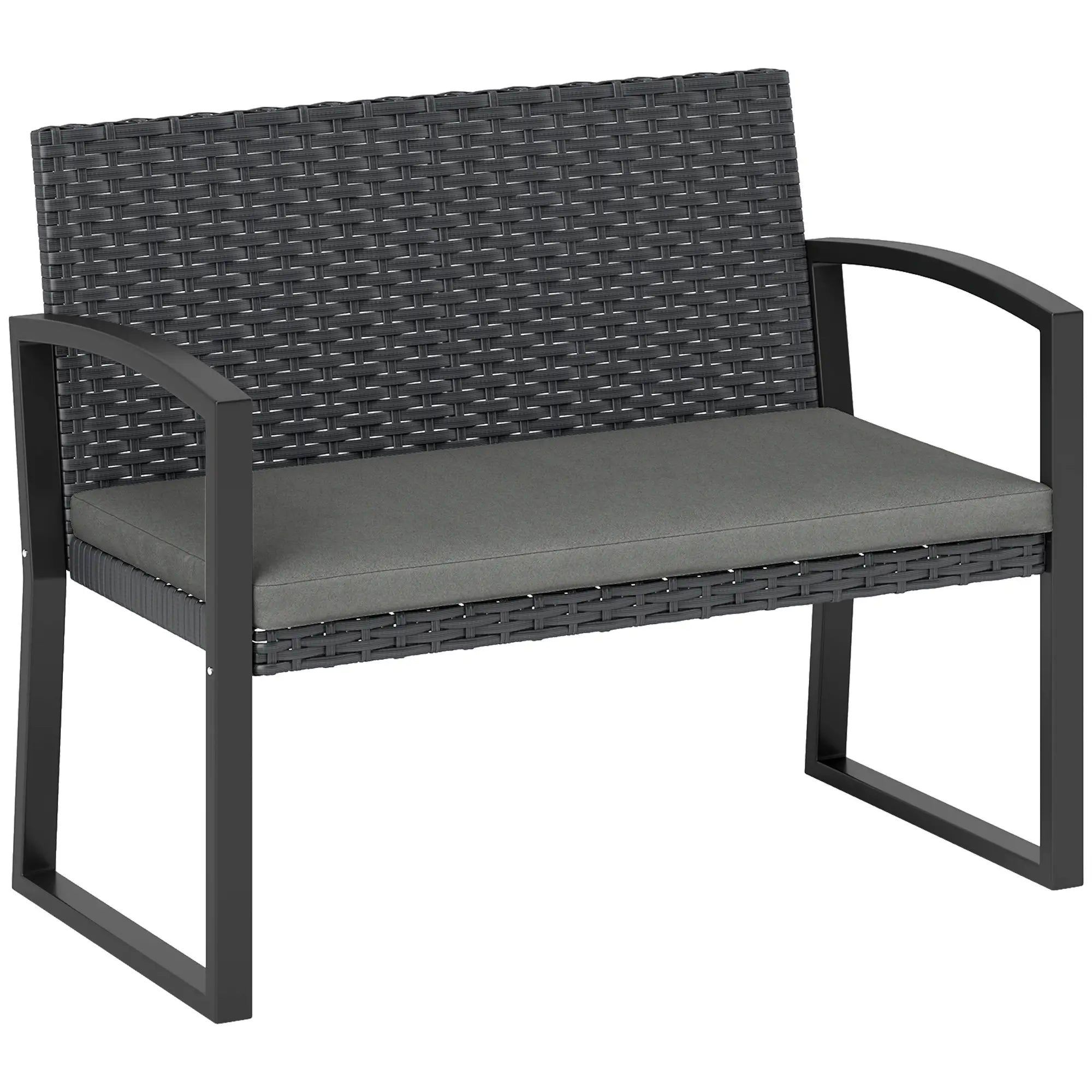 2 Seater Outdoor Rattan Bench with Cushion, Steel Frame, Light Grey Patio Chairs at Gallery Canada