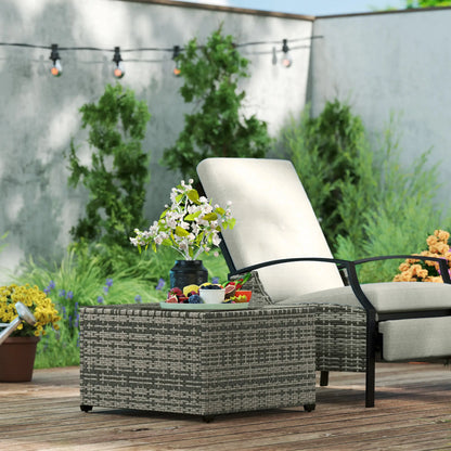 24.4" Patio Coffee Table, PE Rattan Outdoor Side Table, Tempered Glass Top, Light Grey Patio Side Tables at Gallery Canada