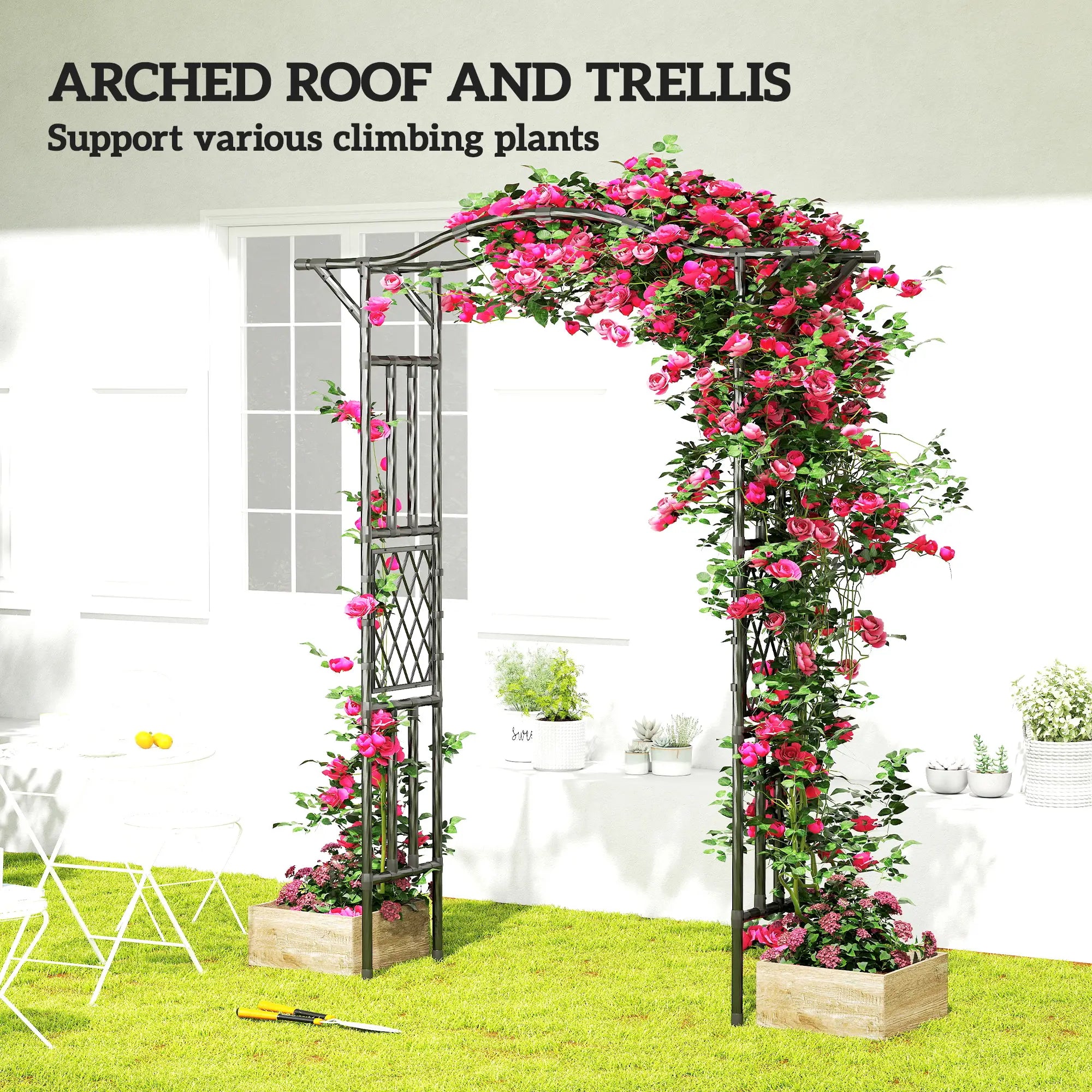 Garden Arch Trellis Arbor With Extended Top, 66.9