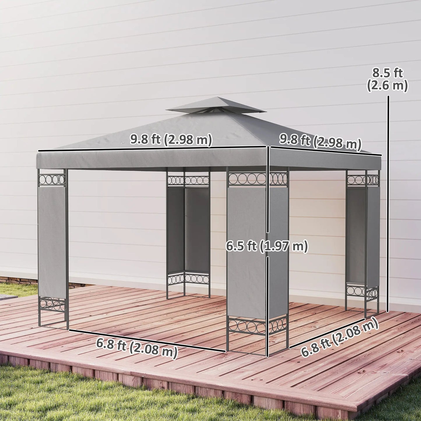 10x10 FT Canopy Gazebo, Double Roof With Screen Panels, Light Grey Gazebos at Gallery Canada