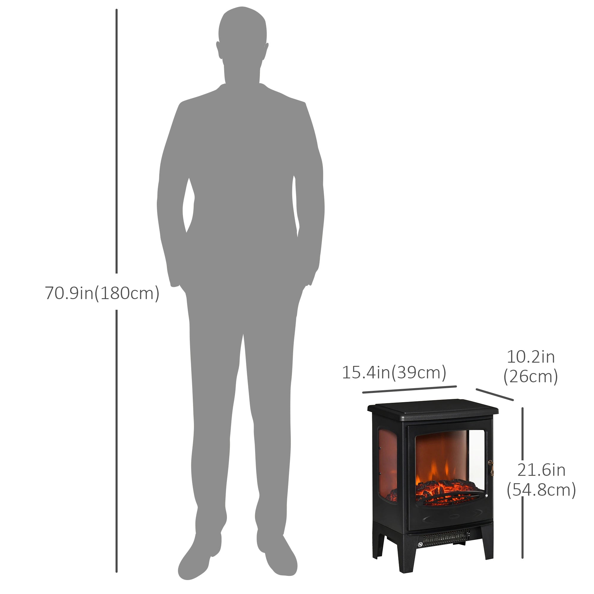 Electric Fireplace Heater, Freestanding, Adjustable Flame, Temperature, 750W/1500W, Black Electric Fireplaces at Gallery Canada