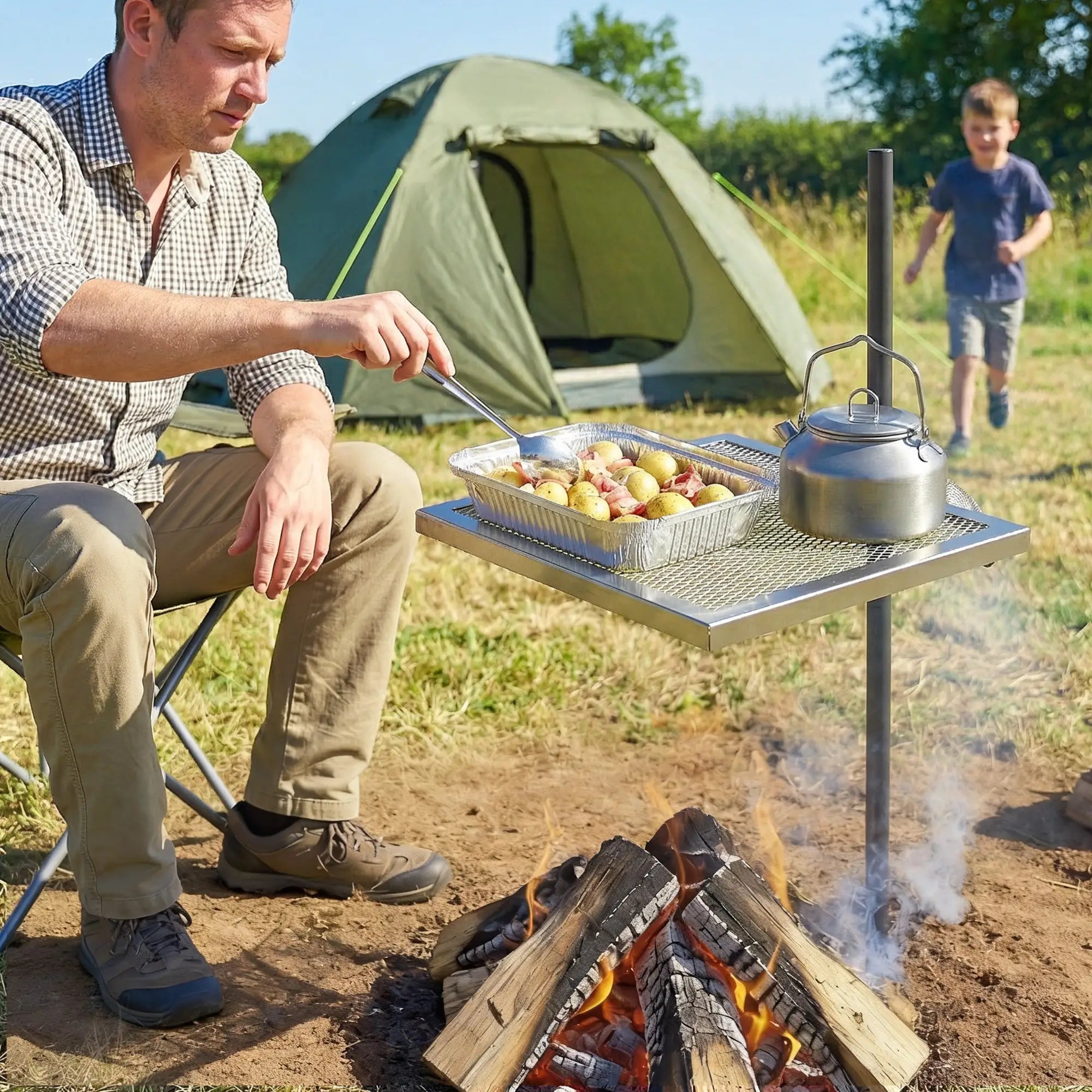 Swivel Campfire Grill, 360 Adjustable Heavy Duty Chrome Steel, Silver Charcoal BBQ Grils at Gallery Canada
