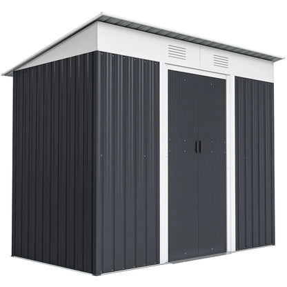 7' x 4' Outdoor Storage Shed, Metal Garden Tool Organizer, Lockable Doors, Charcoal Grey Sheds at Gallery Canada