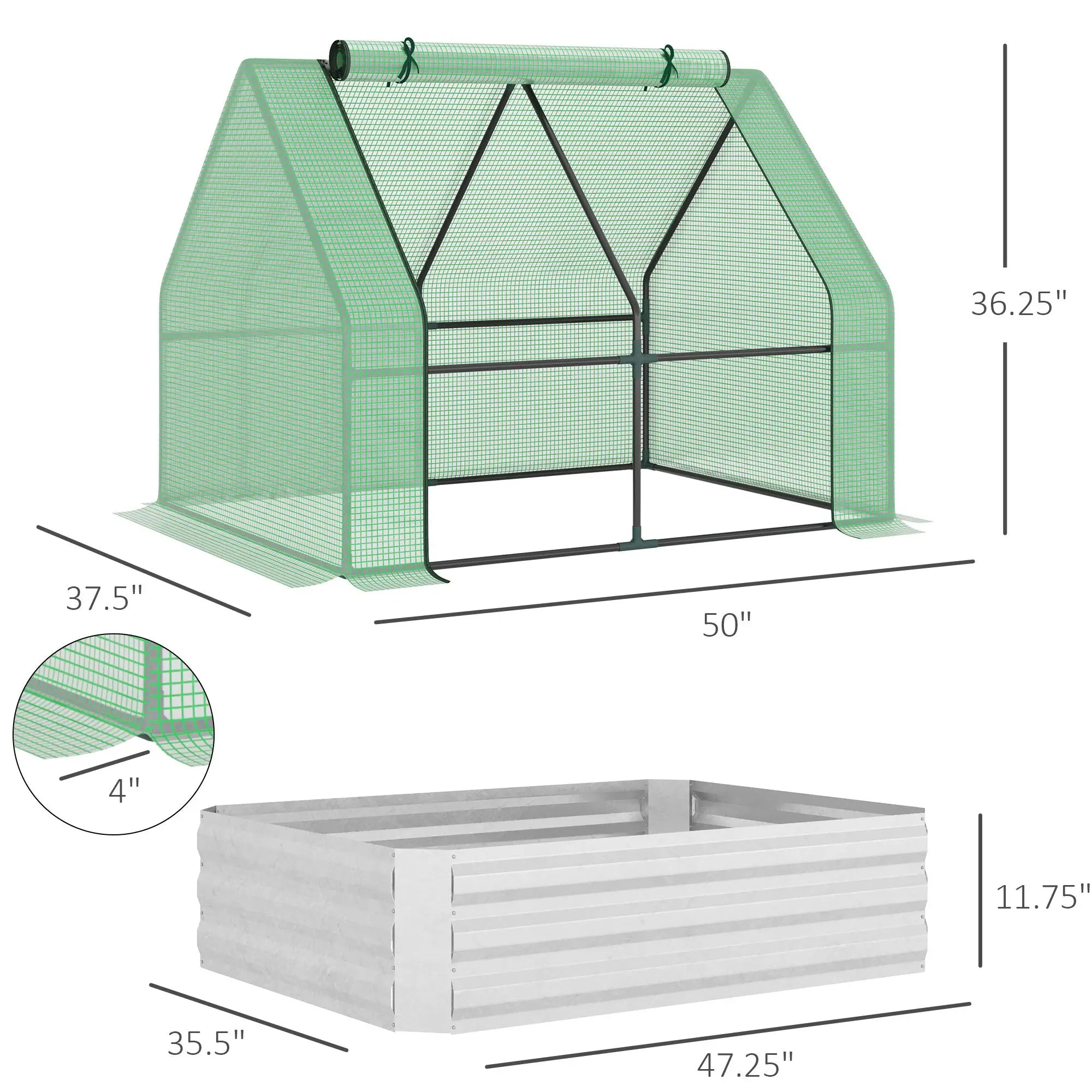 Steel Outdoor Raised Garden Bed with Greenhouse, Cover, 50
