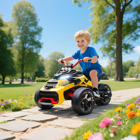 12V Kids Ride On ATV, MP3 Player, LED Lights, Ages 3-8, Yellow Electric Ride On Toys Yellow at Gallery Canada