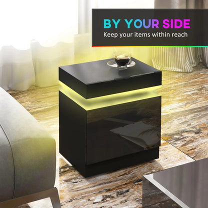 Nightstand, Bedside Table with LED Lights, 2 Drawers, Black Bedside Tables at Gallery Canada