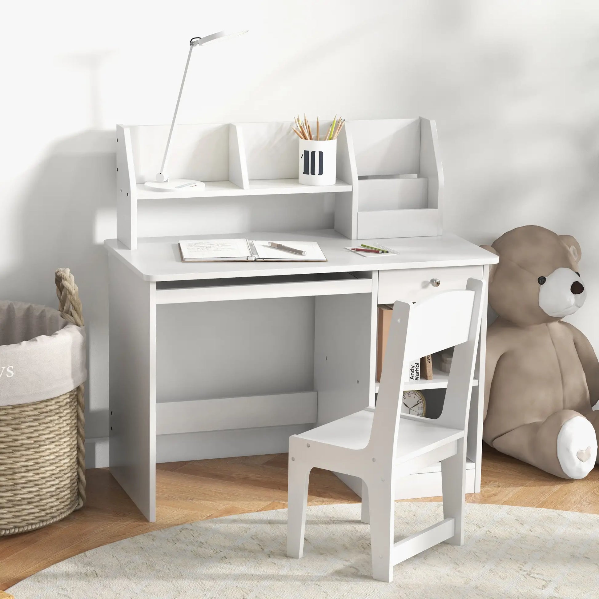 Kids Desk and Chair Set, Study Table for 5-8 Year Old, White Kids Desk Sets at Gallery Canada