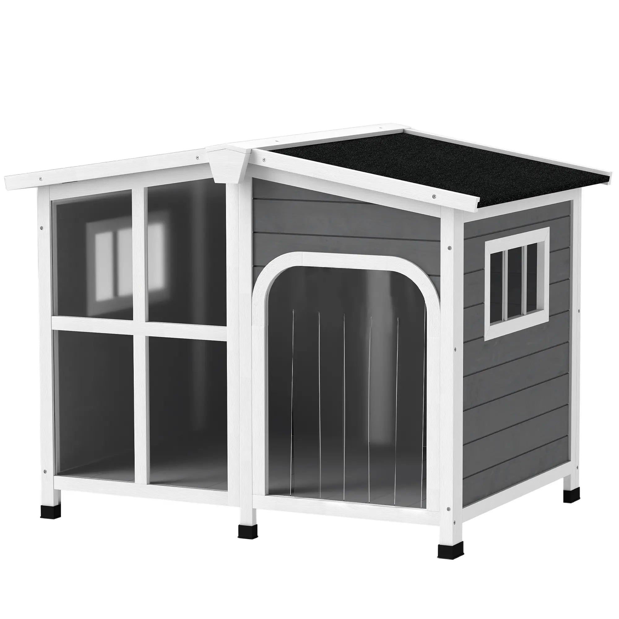 Wooden Dog House, Raised Kennel, Removable Bottom, Asphalt Roof, Dark Grey Houses, Kennels & Pens Dark Grey, White at Gallery Canada