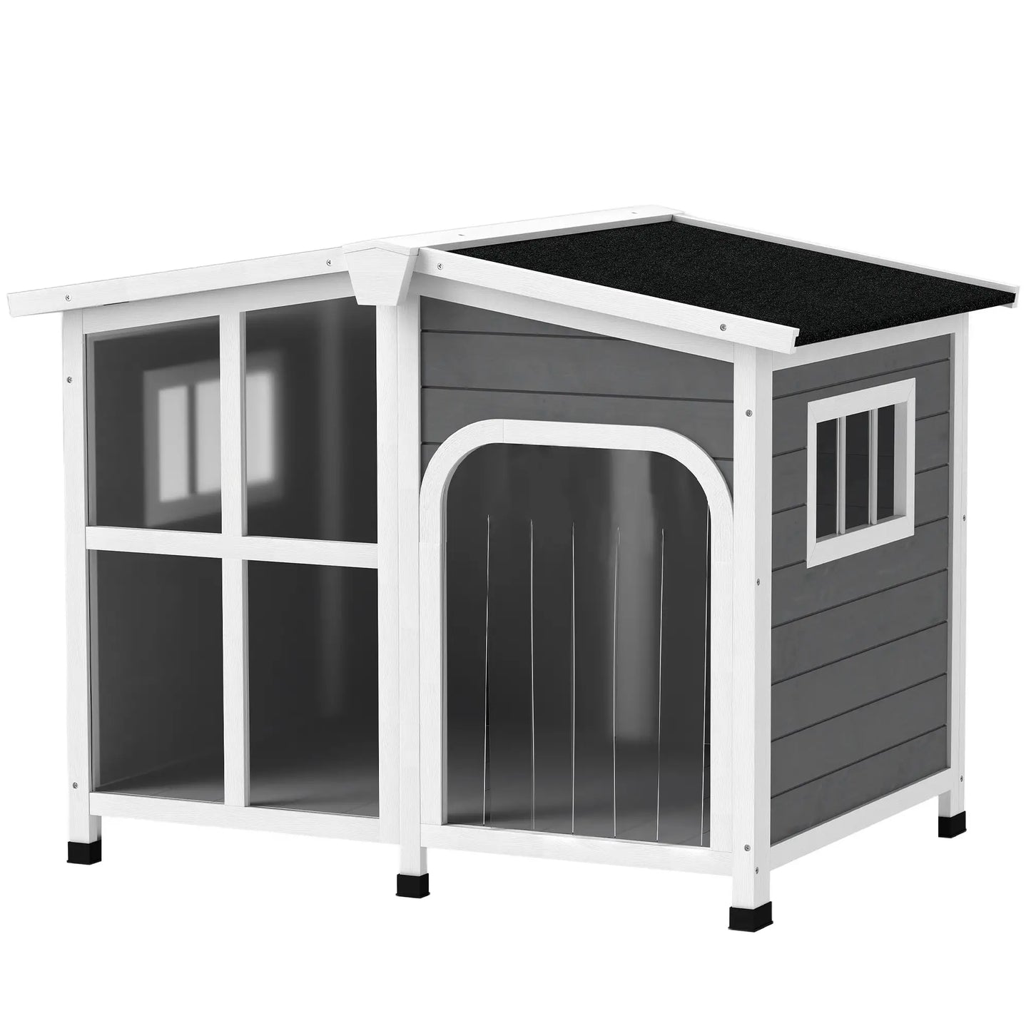 Wooden Dog House, Raised Kennel, Removable Bottom, Asphalt Roof, Dark Grey Houses, Kennels & Pens Dark Grey, White at Gallery Canada