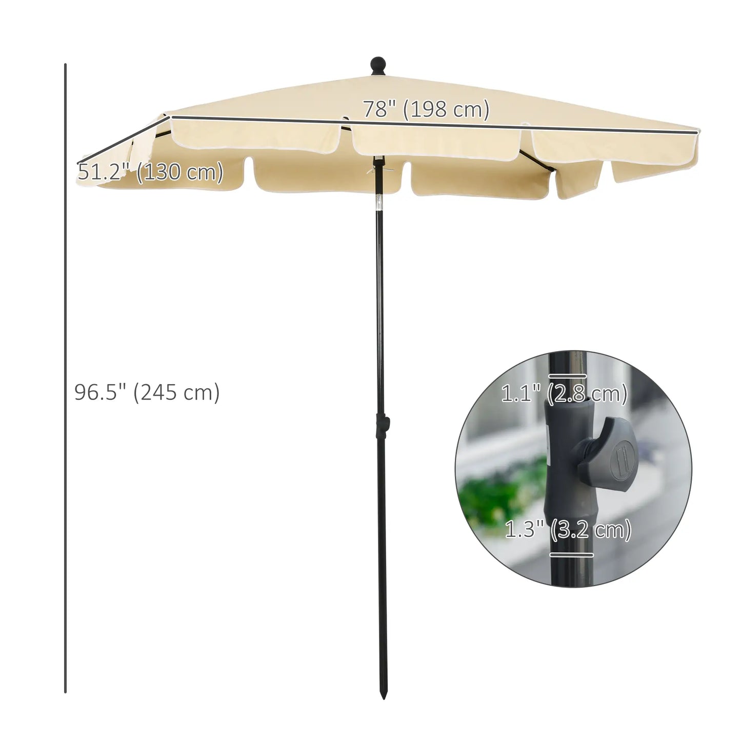 6.5x4ft Rectangle Patio Umbrella, Aluminum, Tilt Adjustable, Beige Sun Umbrellas at Gallery Canada