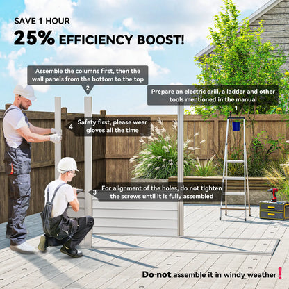 8 x 4FT Galvanized Garden Storage Shed, Metal Outdoor Shed, Light Grey